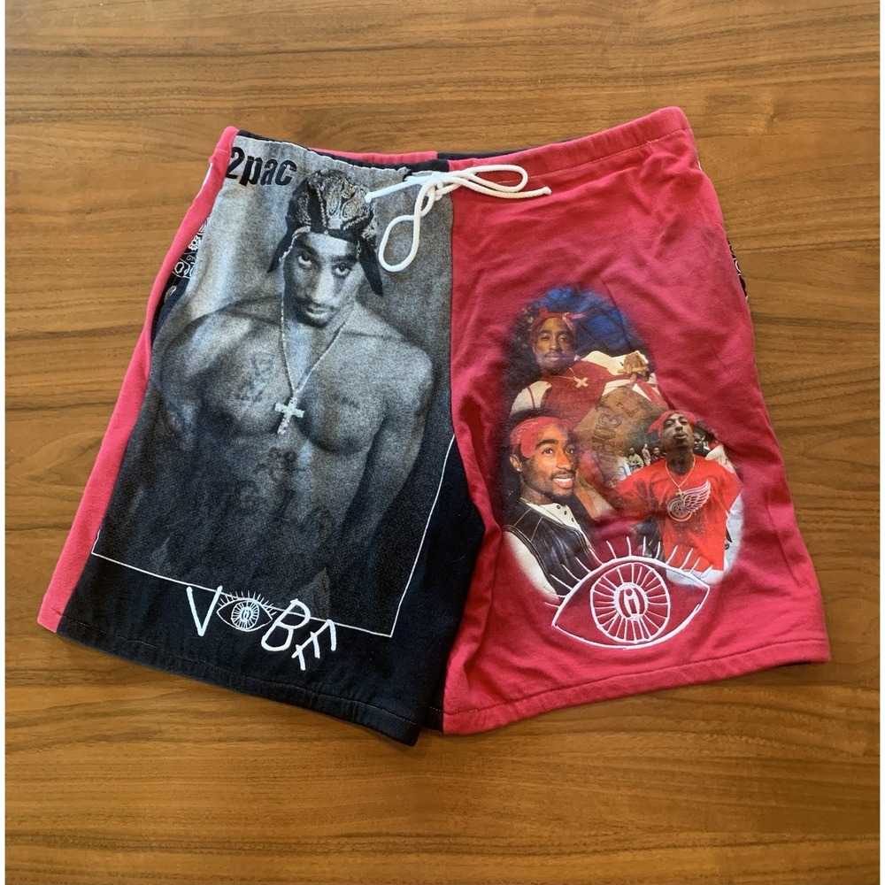 Tupac Rework Shorts Makaveli Sweats Mens XL 36 Hip Hop Rap Baggy V(i)be